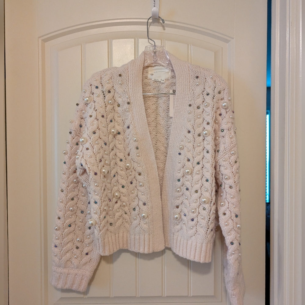 Anthropologie Pearl-Embellished Cardigan in Cream